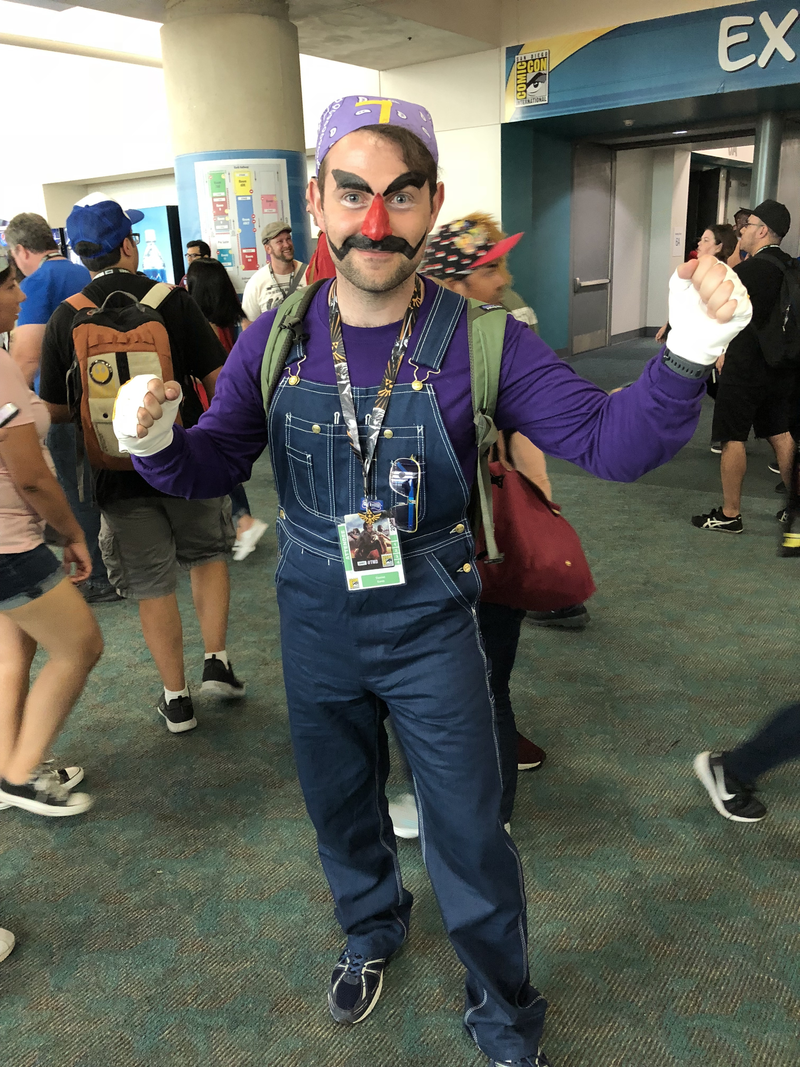 Waluigi hit comic-con to protest his absence from the next Smash Bros.